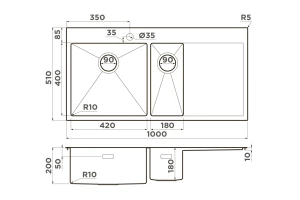 Второе фото. Мойка врезная с крылом OMOIKIRI Akisame 100-2