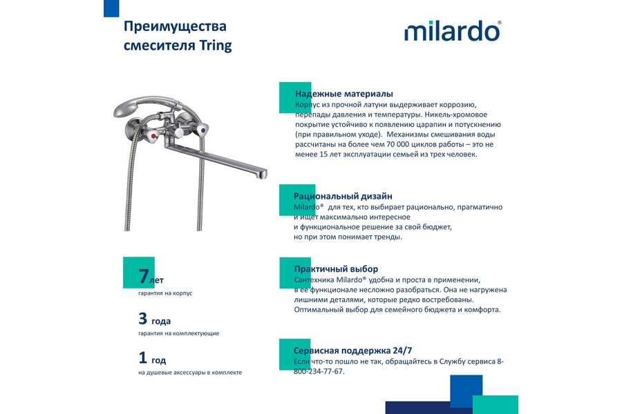 Смеситель для ванны MILARDO Tring (изображение №4)