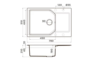 Второе фото. Мойка врезная с крылом OMOIKIRI Yonaka 78-LB