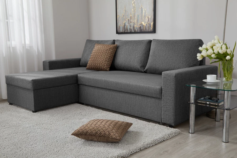 Угловой диван-кровать - аналог IKEA VILASUND, 235х90х155 см, серый (изображение №4)