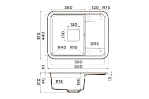 Второе фото. Мойка врезная с крылом OMOIKIRI Tasogare 65