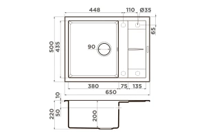 Второе фото. Мойка врезная с крылом OMOIKIRI Sumi 65