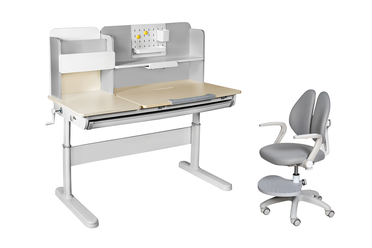 Комплект мебели парта Ginepro Grey и кресло с подлокотниками и подставкой Primo Grey