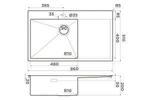 Второе фото. Мойка врезная с крылом OMOIKIRI Akisame