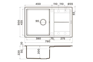 Мойка врезная с крылом OMOIKIRI Sumi