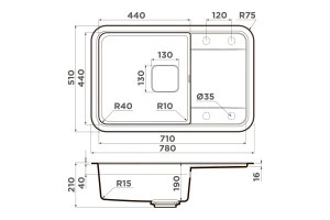 Второе фото. Мойка врезная с крылом OMOIKIRI Tasogare 78