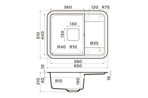 Второе фото. Мойка врезная с крылом OMOIKIRI Tasogare 65