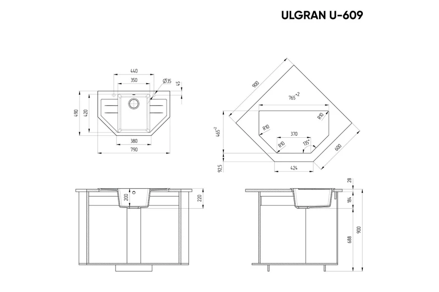 Мойка врезная с крылом ULGRAN u-609 (изображение №3)