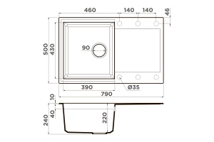 Второе фото. Мойка врезная с крылом OMOIKIRI Sakaime 79