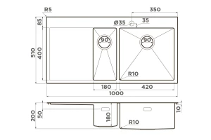 Второе фото. Мойка врезная с крылом OMOIKIRI Akisame