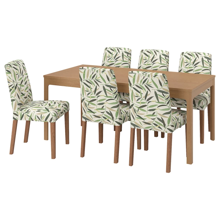 Стол и 6 стула - EKEDALEN / BERGMUND IKEA/ ЭКАДАЛЕН /БЕРГМУНД ИКЕА, 240/180х90 см, коричневый/белый с рисунком (изображение №1)