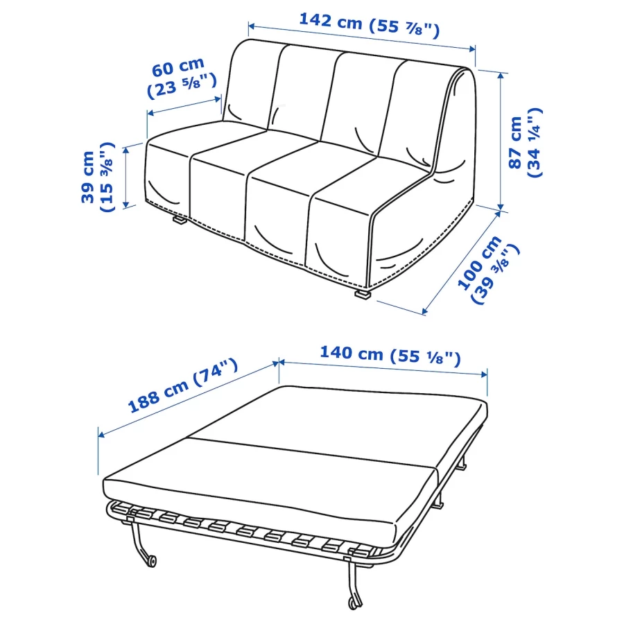 2-местный диван-кровать - IKEA LYCKSELE MURBO/ЛИКСЕЛЕ МУРБО ИКЕА, 87х100х142 см, черный (изображение №6)