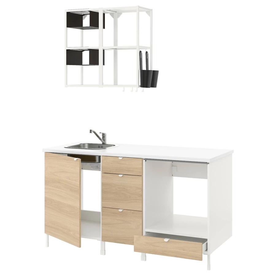 Кухня -  ENHET  IKEA/ ЭНХЕТ ИКЕА, 222х163 см, белый/бежевый (изображение №1)
