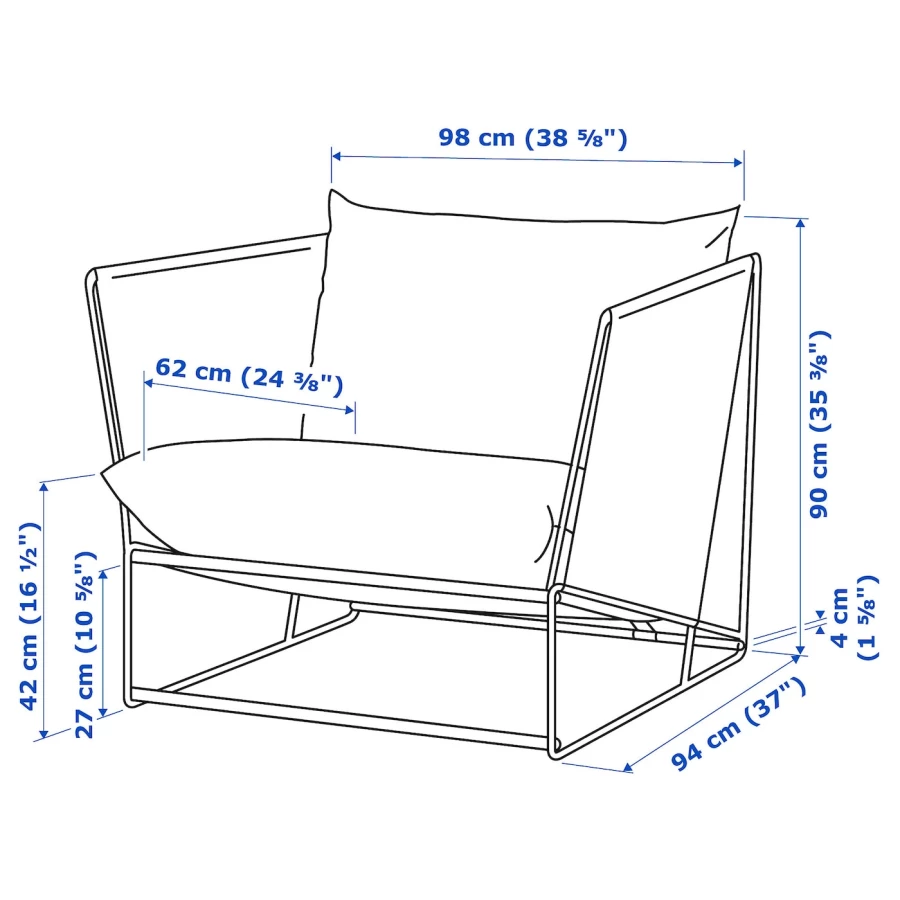 Садовое кресло - IKEA HAVSTEN, 90x94x98см, белый, ХАВСТЕН ИКЕА (изображение №7)