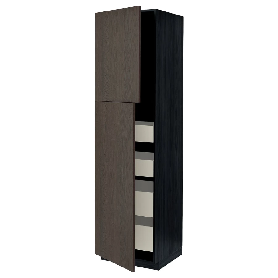 Высокий шкаф с ящиками - IKEA METOD/MAXIMERA/МЕТОД/МАКСИМЕРА ИКЕА, 220х60х60 см, черный/коричиневый (изображение №1)
