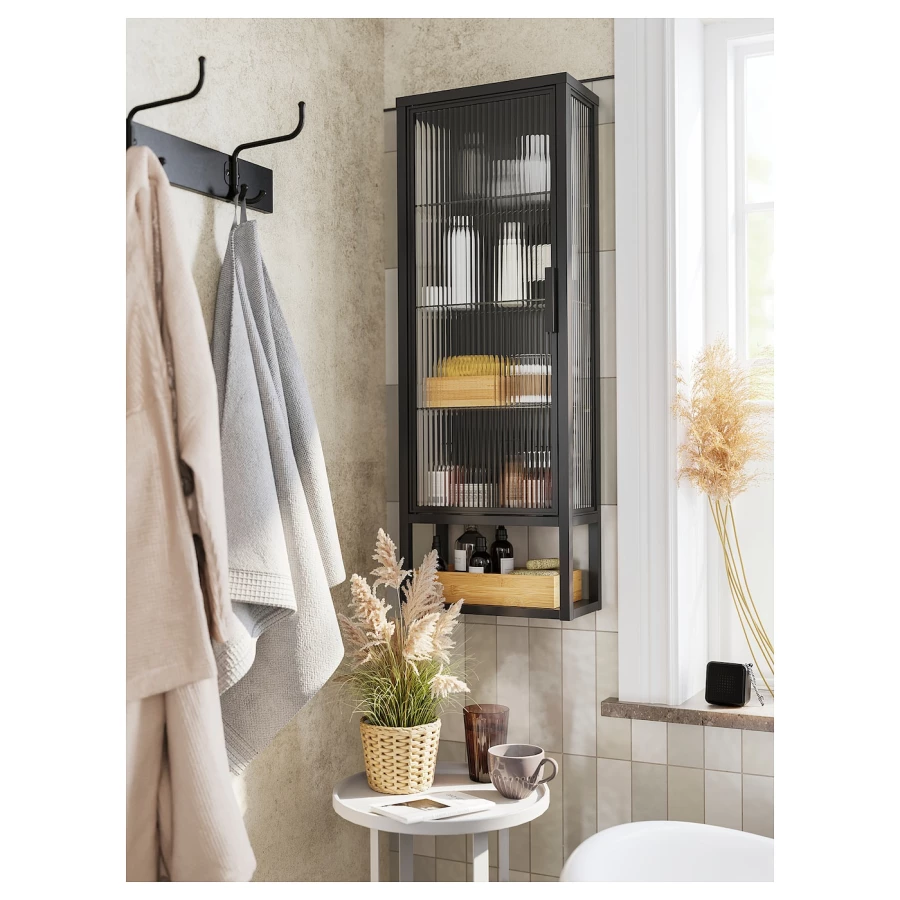 Навесной шкаф - MOSSJÖN / MOSSJОN IKEA/ МОССДЖОН  ИКЕА, 36x18x102 см, черный (изображение №4)