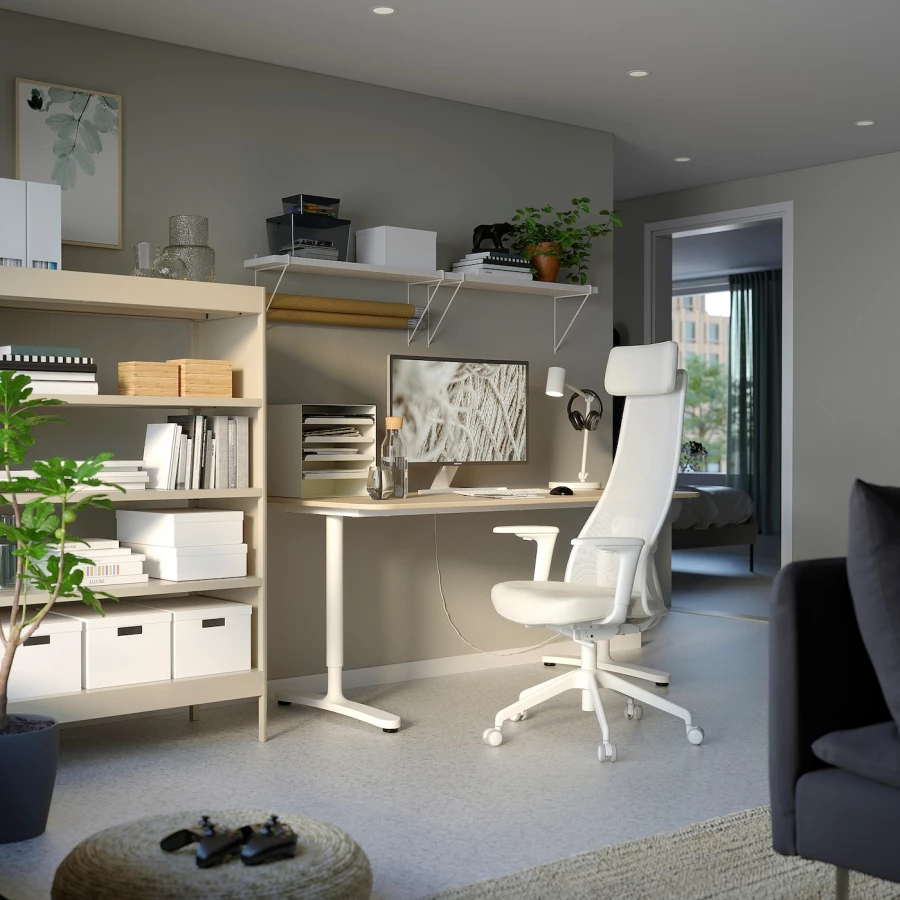 Письменный стол - IKEA BEKANT, 160х80х65-85 см, под беленый дуб/белый, БЕКАНТ ИКЕА (изображение №3)