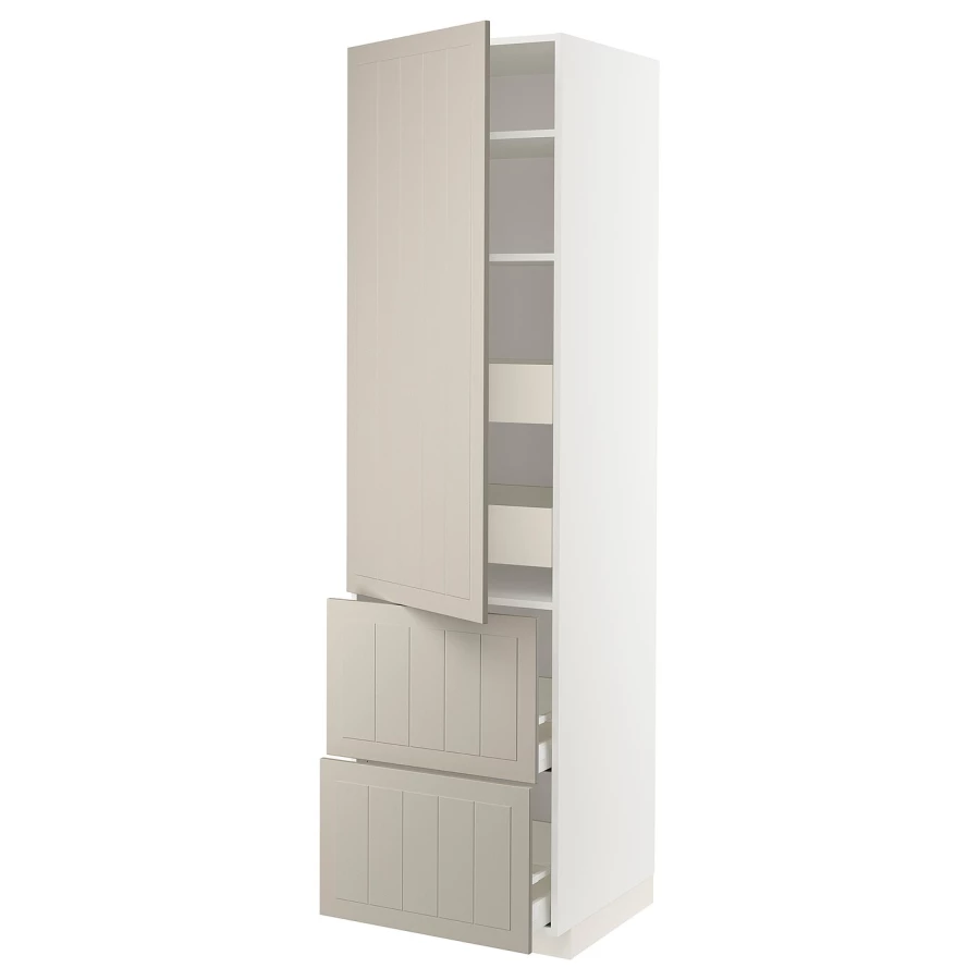 Высокий шкаф - IKEA METOD/MAXIMERA/МЕТОД/МАКСИМЕРА ИКЕА, 60х60х200 см, белый/бежевый (изображение №1)