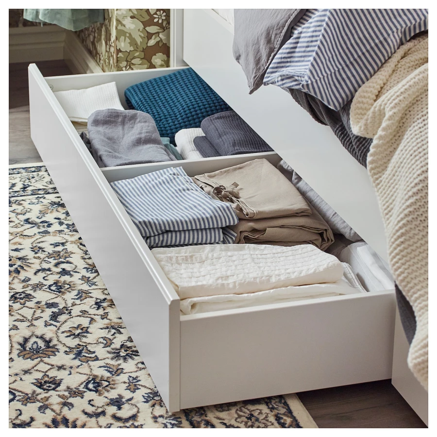 Каркас кровати с 2 ящиками для хранения - IKEA SONGESAND/LURÖY/LUROY, 200х140 см, белый, СОНГЕСАНД/ЛУРОЙ ИКЕА (изображение №8)