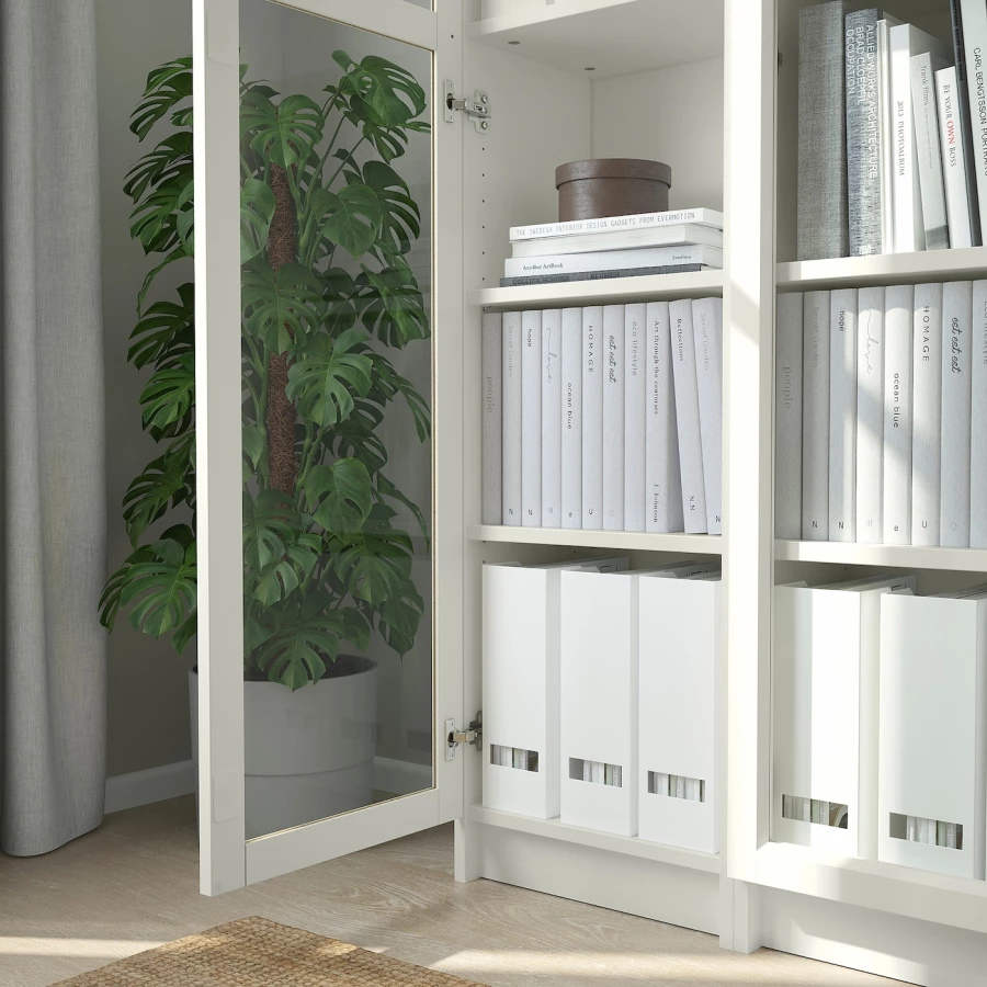Книжный шкаф со стеклянной дверцей - BILLY/OXBERG IKEA/ БИЛЛИ/ОКСБЕРГ ИКЕА, 30х120х202 см, белый (изображение №3)