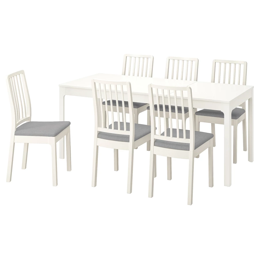 Стол и 6 стульев - IKEA EKEDALEN/ ЭКЕДАЛЕН ИКЕА, 120х180х80 см, белый/серый (изображение №1)