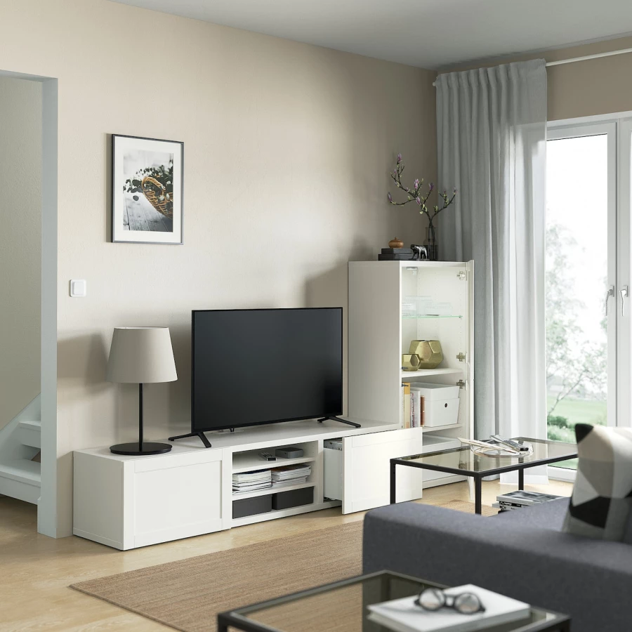 Комбинация для хранения ТВ - IKEA BESTÅ/BESTA, 129x42x290см, белый, БЕСТО ИКЕА (изображение №2)