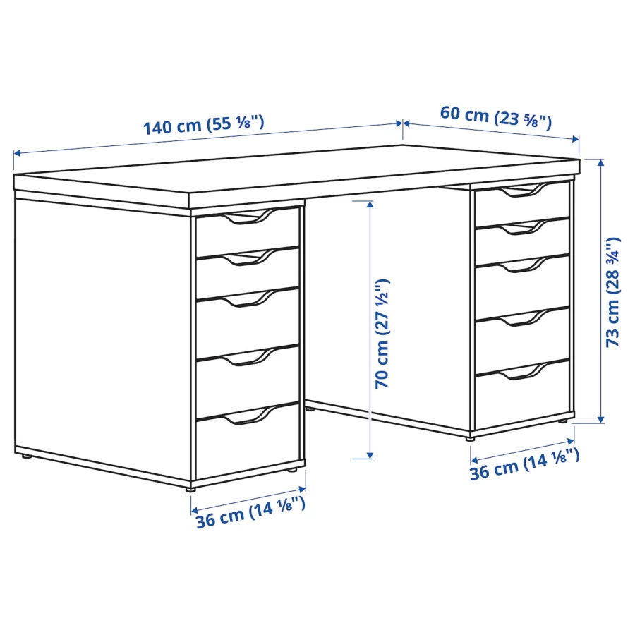 Письменный стол с ящиками - IKEA LAGKAPTEN/ALEX, 140x60 см, белый антрацит, АЛЕКС/ЛАГКАПТЕН ИКЕА (изображение №9)