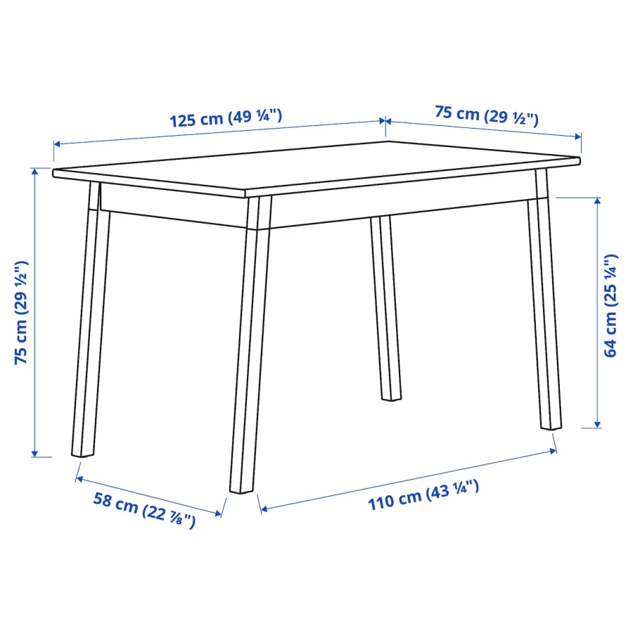 Стол обеденный - IKEA PINNTORP, 125х75х75 см, дерево коричневый, ПИННТОРП ИКЕА (изображение №7)
