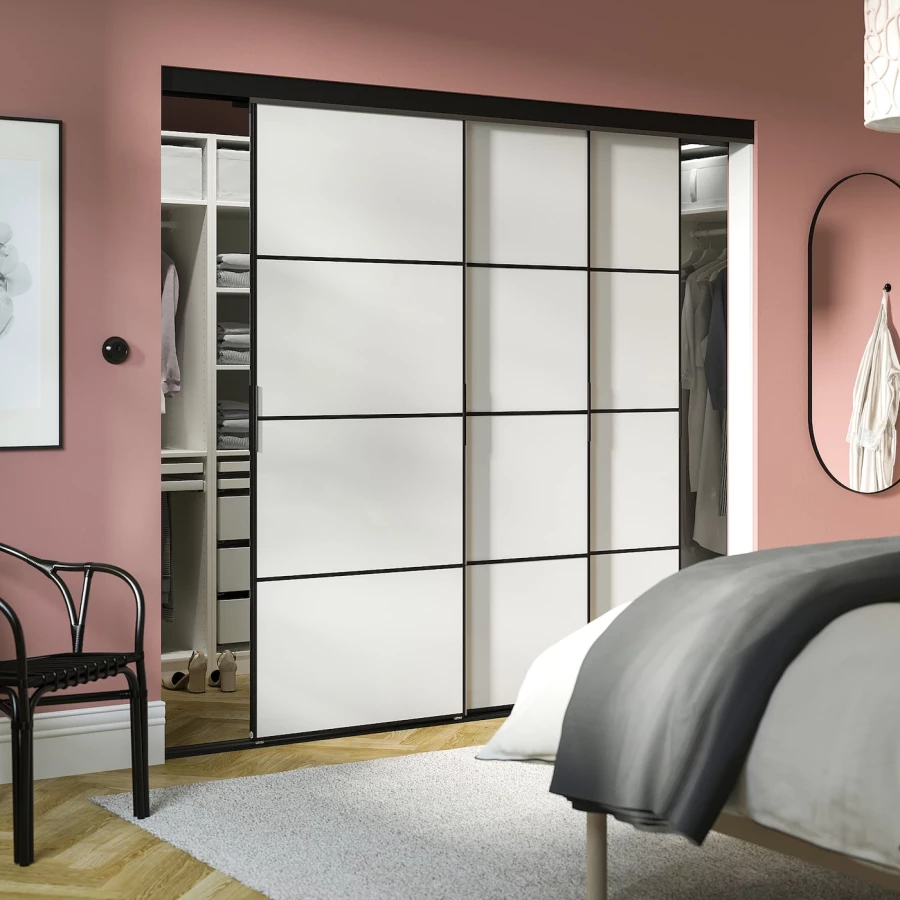 Комбинация раздвижных дверей - SKYTTA/HOKKSUND IKEA/ СКЮТТА/ХОККСУНД ИКЕА, 226х205 см, серый (изображение №2)