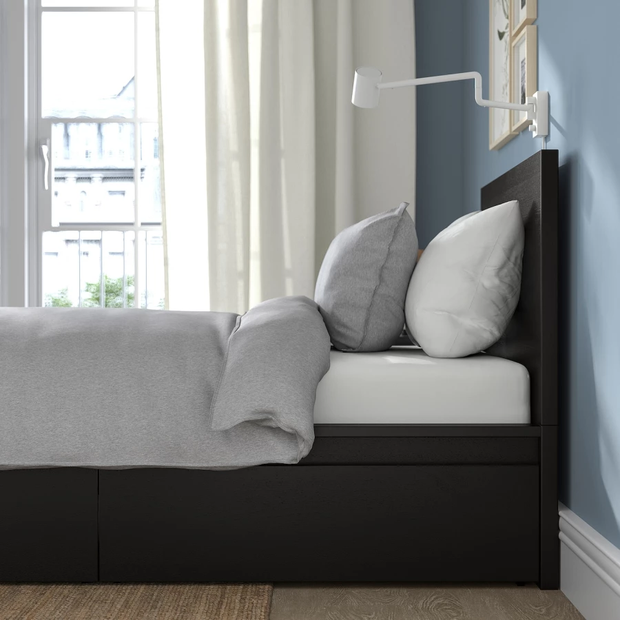 Каркас кровати с 2 ящиками для хранения - IKEA MALM/LINDBАDEN/LINDBÅDEN, 90х200 см, черно-коричневый МАЛЬМ/ЛИНДБАДЕН ИКЕА (изображение №4)