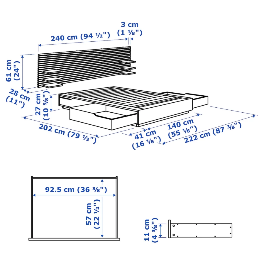 Основание двуспальной кровати - IKEA MANDAL, 200х140 см, береза/белый, МАНДАЛЬ ИКЕА (изображение №8)
