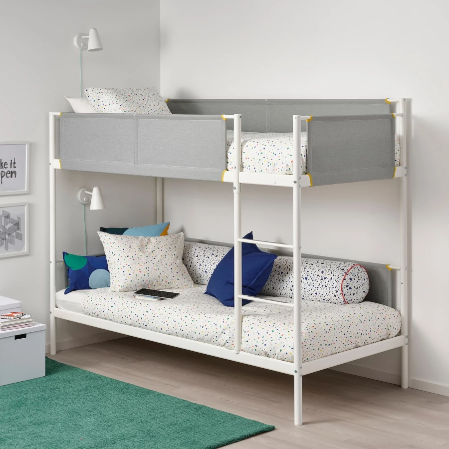 Кровать двухъярусная - IKEA VITVAL/ВИТВАЛ ИКЕА, 90x200 см, серый/белый (изображение №4)