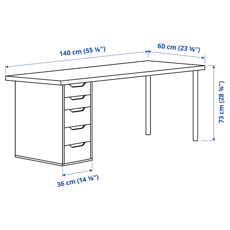 Письменный стол с ящиками - IKEA LAGKAPTEN/ALEX/ЛАГКАПТЕН/АЛЕКС ИКЕА, 140х60 см, под беленый дуб/белый, (изображение №5)