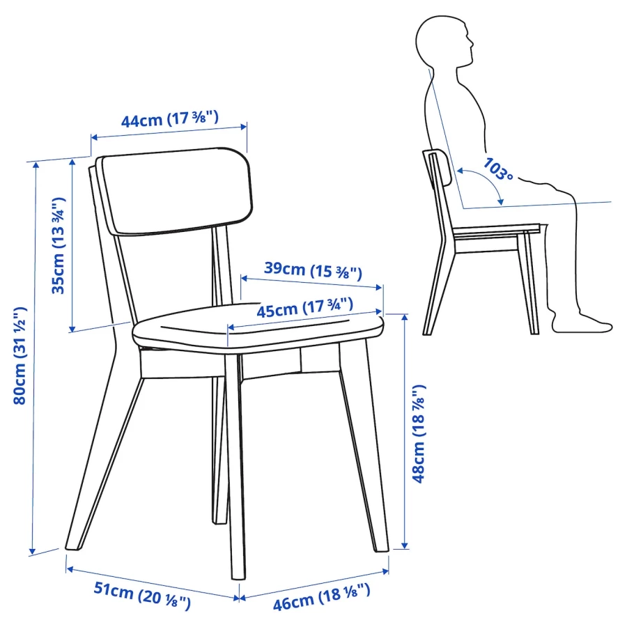 Стол и 4 стула - LISABO IKEA/ ЛИСАБО ИКЕА,  105х74 см, под беленый дуб (изображение №4)