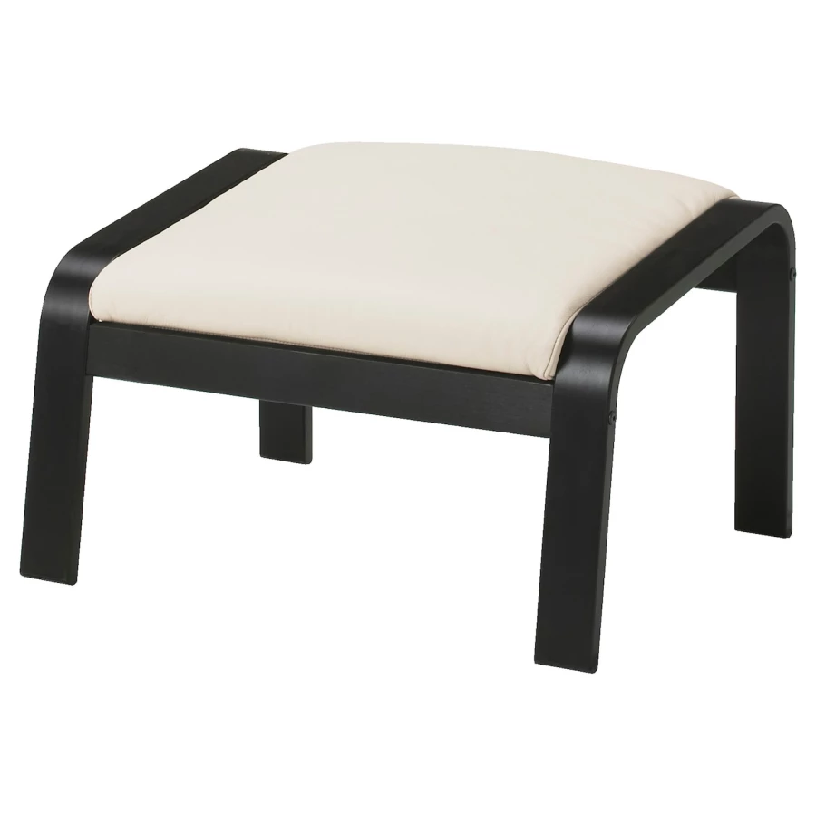 Кресло с подставкой для ног - IKEA POÄNG/POANG/ИКЕА ПОЭНГ, 100х82х68см, черно-коричневый/глос кремовый/молочный (изображение №3)
