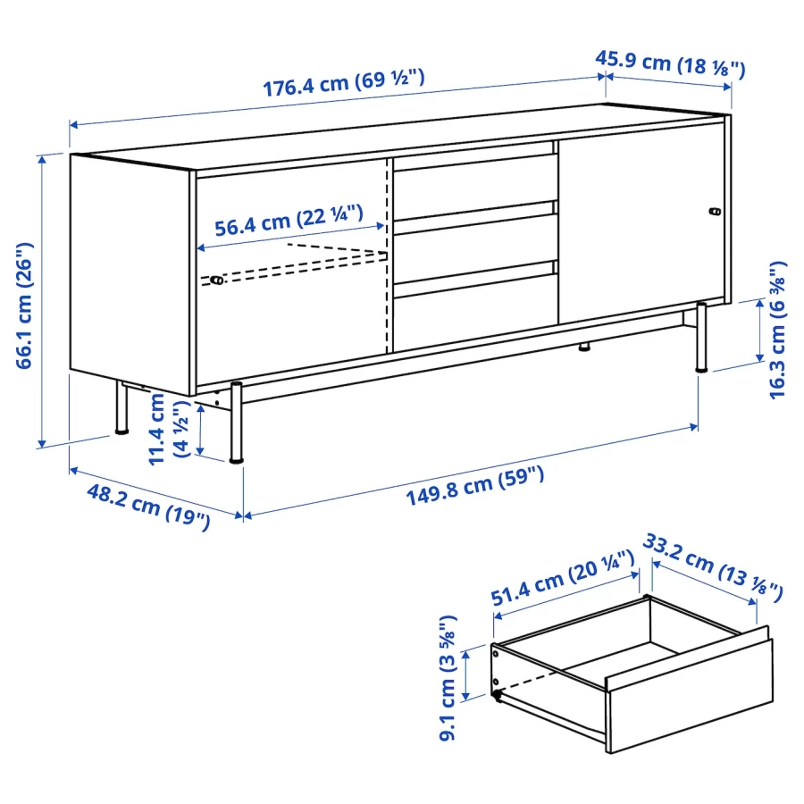 Тумба под ТВ - IKEA RÅDMANSÖ/РЭДМАНСЁ ИКЕА, 176х48х66 см, коричневый (изображение №2)