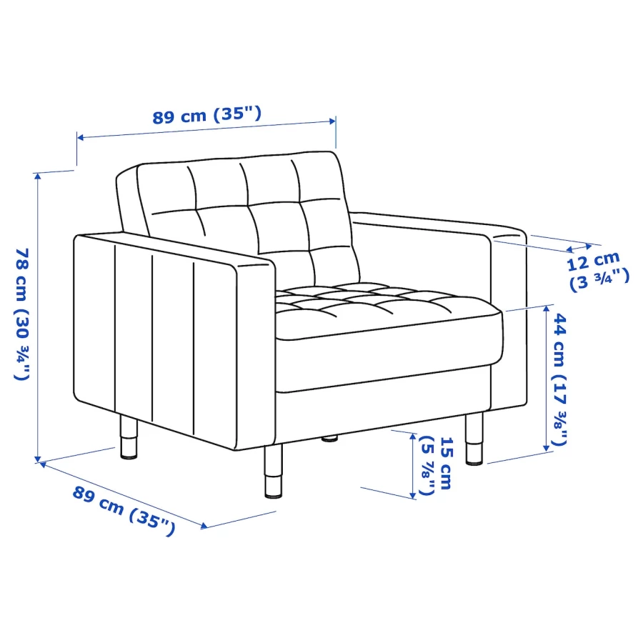 Кресло - IKEA LANDSKRONA, 89х89х78 см, светло-зеленый, ЛАНДСКРУНА ИКЕА (изображение №7)