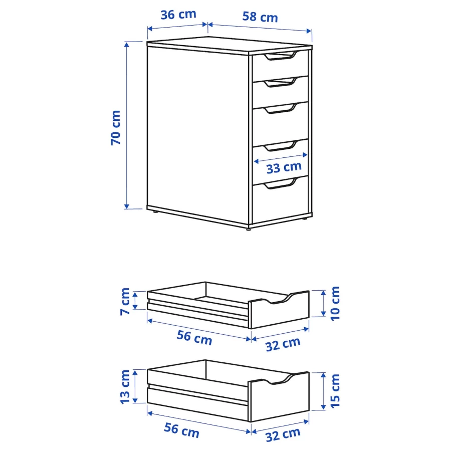 Тумба с ящиками - ALEX IKEA, серо-бирюзовый, 70х58х36см, АЛЕКС ИКЕА (изображение №6)