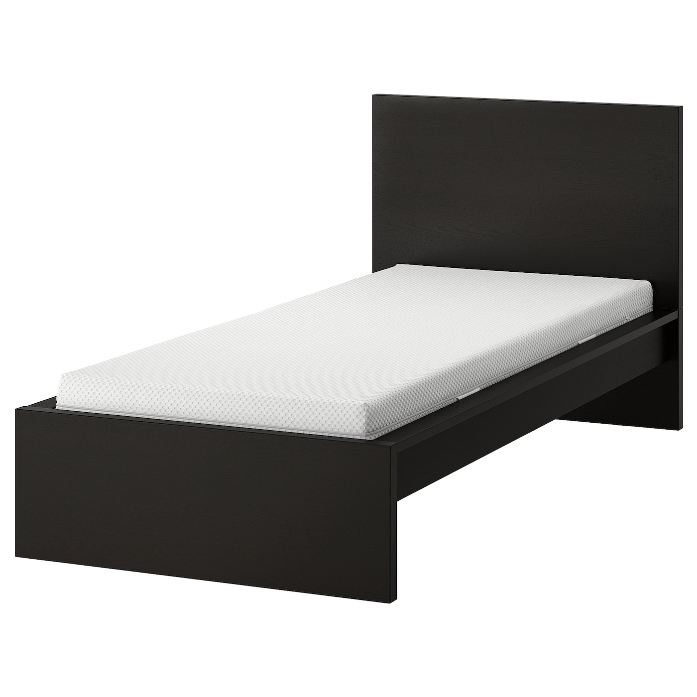 Кровать - IKEA MALM, 200х90 см, матрас средне-жесткий, черный, МАЛЬМ ИКЕА