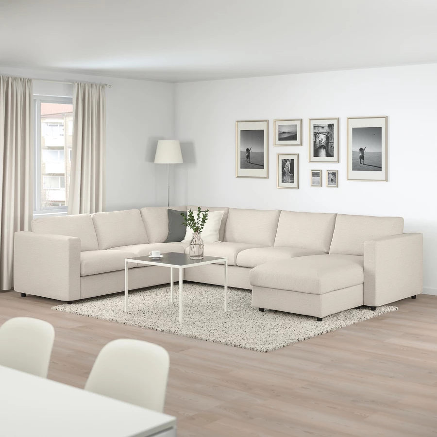 Угловой диван-кровать с шезлонгом - IKEA VIMLE/ВИМЛЕ ИКЕА, 249/349х83х164 см, белый (изображение №4)