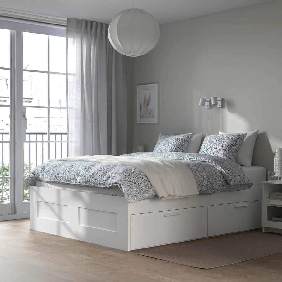 Каркас кровати с ящиками - IKEA BRIMNES, 200х180 см, белый, БРИМНЕС ИКЕА (изображение №3)