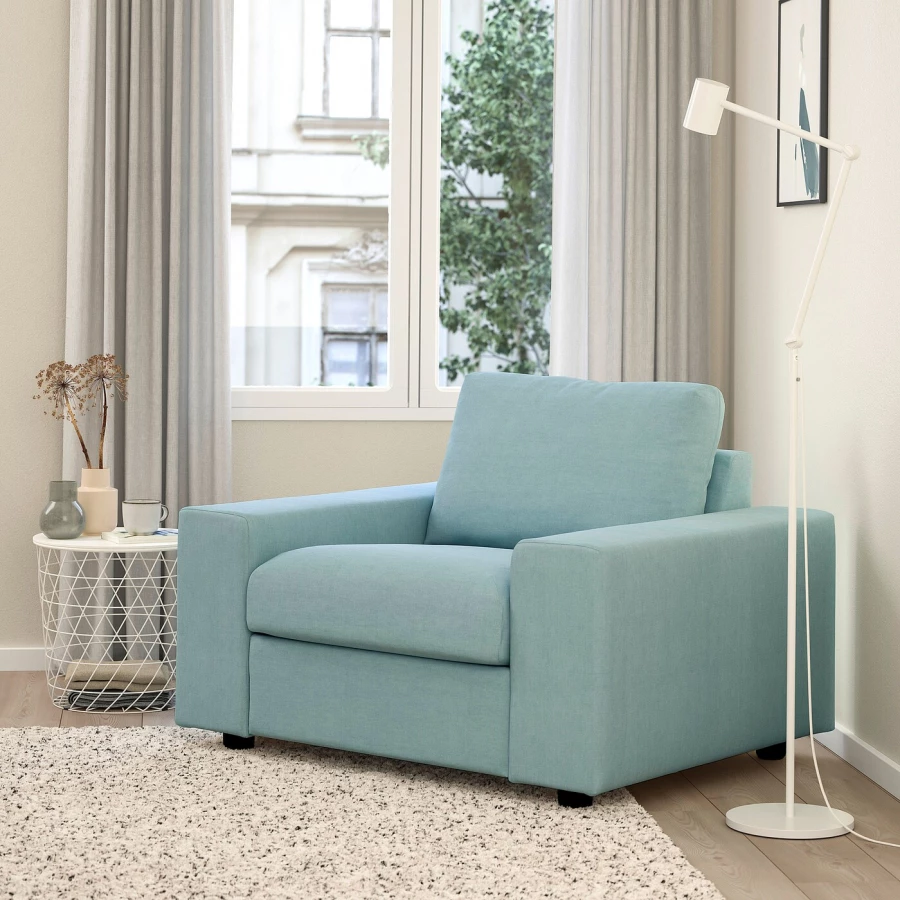 Кресло - IKEA VIMLE, 115х98х83 см, голубой, ВИМЛЕ ИКЕА (изображение №2)