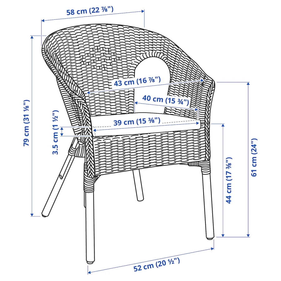 Кресло с подушкой-сиденьем - IKEA AGEN, 79х58 см, бежевый, АГЕН ИКЕА (изображение №5)