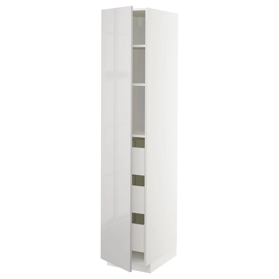 Высокий шкаф с ящиками - IKEA METOD/MAXIMERA/МЕТОД/МАКСИМЕРА ИКЕА, 200х60х40 см, белый/серый глянцевый (изображение №1)