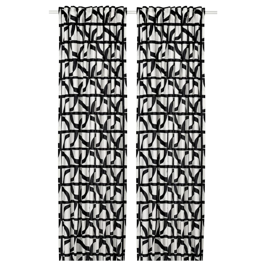 Штора, 2 шт. - IKEA VINTEROXBÄR/VINTEROXBAR, 300х145 см, белый/черный, ВИНТЕРОКСБОР ИКЕА (изображение №1)