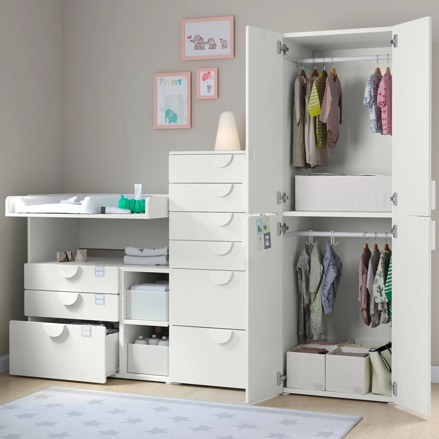 Детская гардеробная комбинация - IKEA PLATSA SMÅSTAD/SMASTAD, 181x79x210см, белый, ПЛАТСА СМОСТАД ИКЕА (изображение №3)