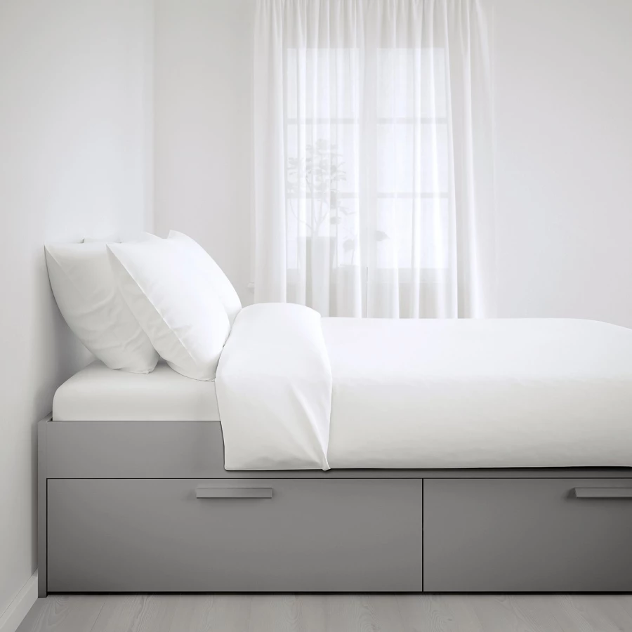 IKEA BRIMNES Каркас кровати с ящиками ИКЕА, серый (изображение №3)