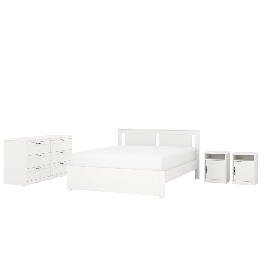Комбинация мебели для спальни - IKEA SONGESAND, 200x140см, белый, СОНГЕСАНД ИКЕА (изображение №1)