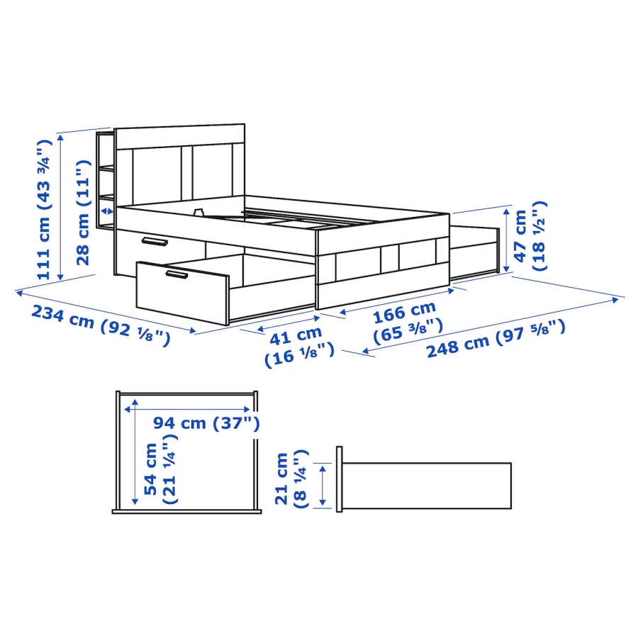 Каркас кровати с ящиком - IKEA BRIMNES, 200х160 см, белый, БРИМНЕС ИКЕА (изображение №10)