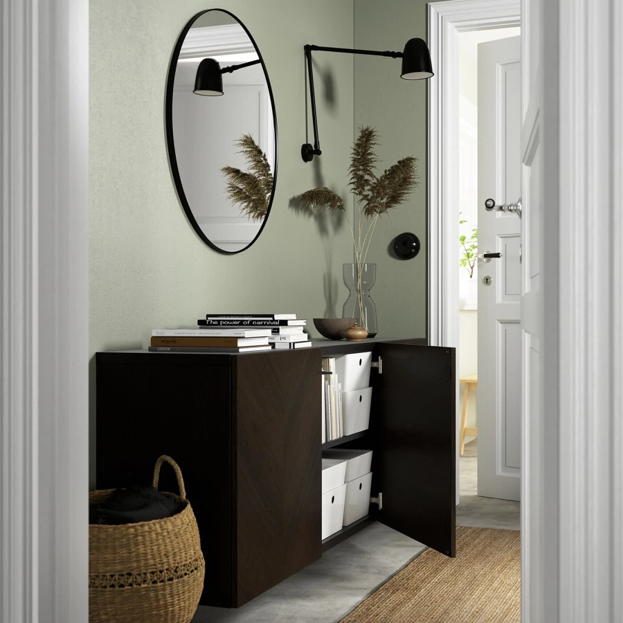 Комбинация навесного шкафа - IKEA BESTÅ/BESTA/БЕСТО ИКЕА, 64х42х180 см, темно-коричневый (изображение №2)